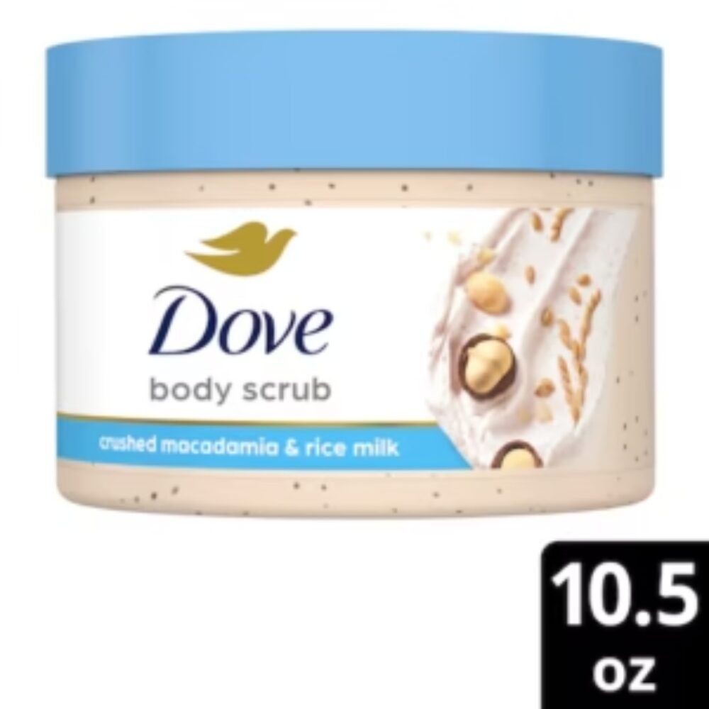 Dove Body Scrub Crushed Macadamia n Rice Milk Scent.
