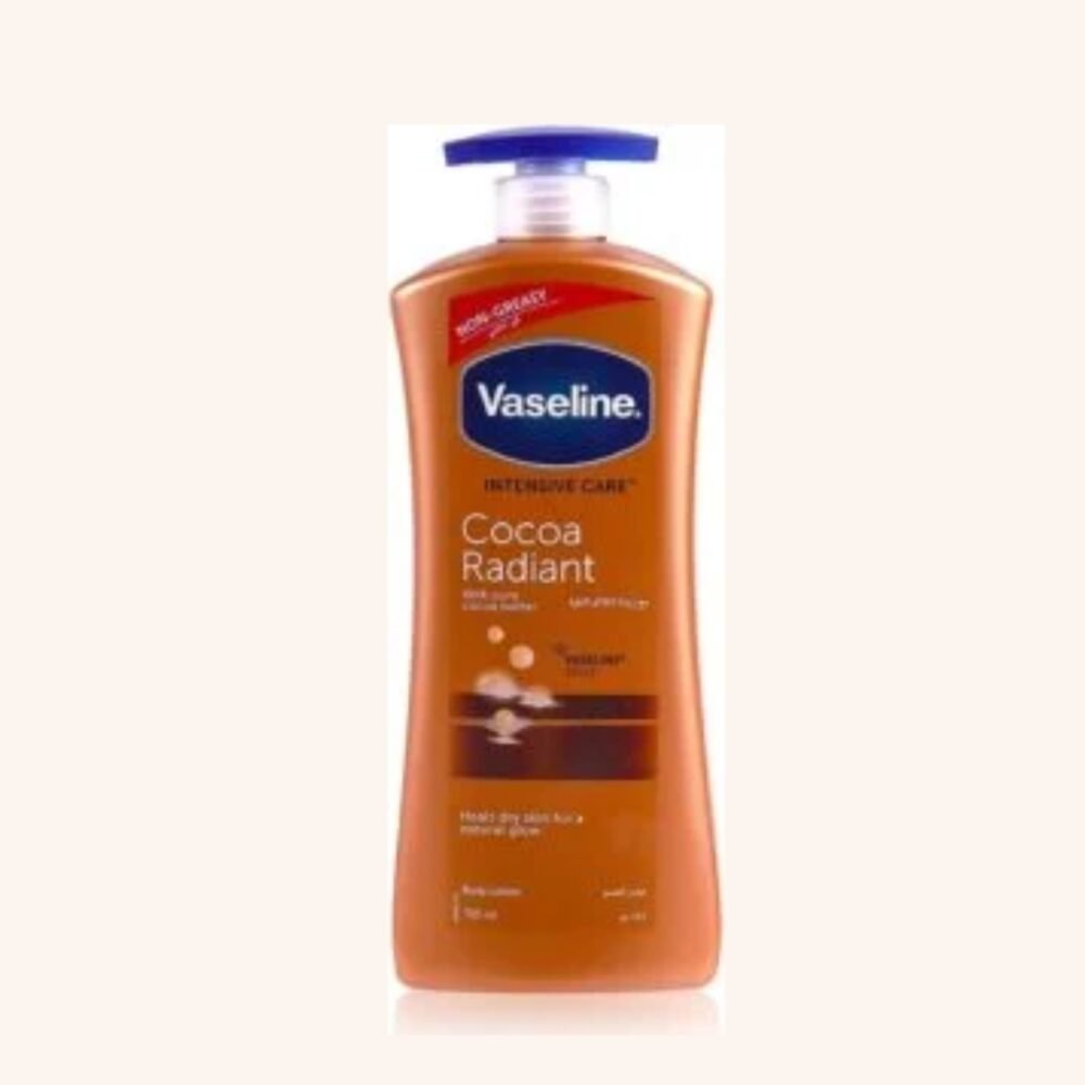 vaseline intensive cocoa radiant with pure cocoa butter nourishes dry skin for a natural glow without feeling greasy